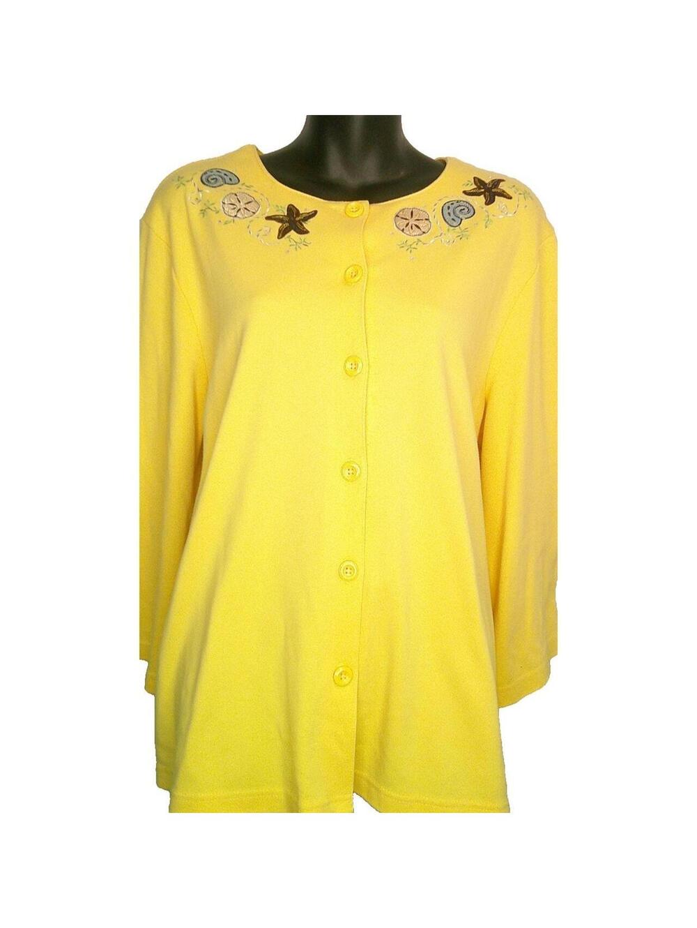Breckenridge Yellow Button-Up Cardigan with Embroidered Detail Size XL